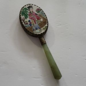 Antique Jade Handle Mini Mirror Asian Theme